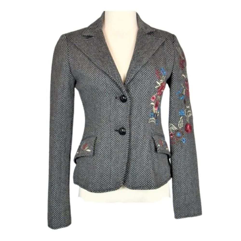 Wet Seal Vintage 90's Blazer Wool Blend Embroidered Applique Tweed Women's SM